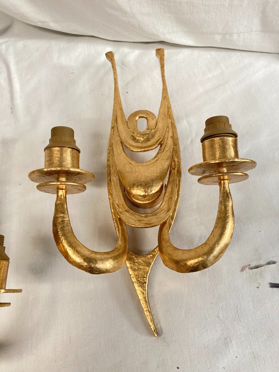 Pair Of Gilt Bronze Wall Lights-photo-2