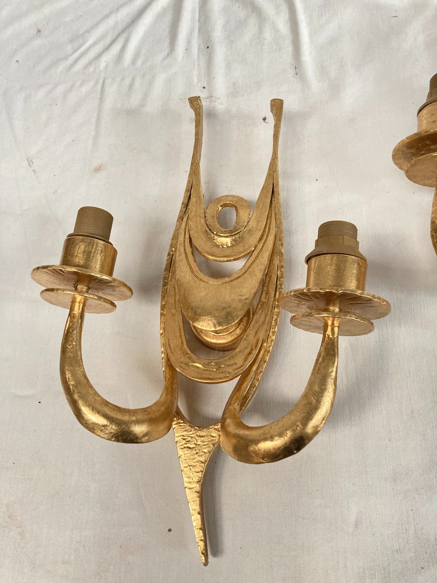 Pair Of Gilt Bronze Wall Lights-photo-3