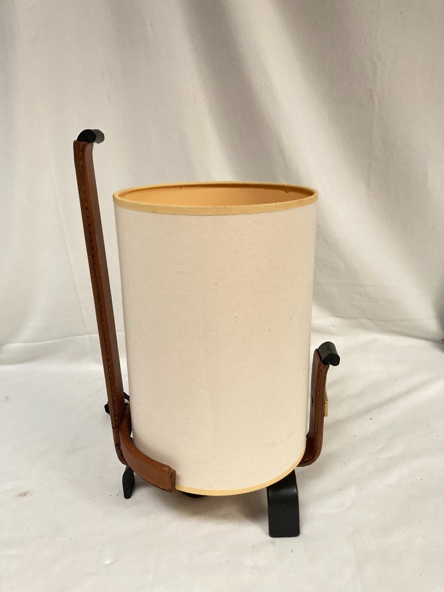 Rare Lampe Gainé Cuir Par Jacques Adnet-photo-2