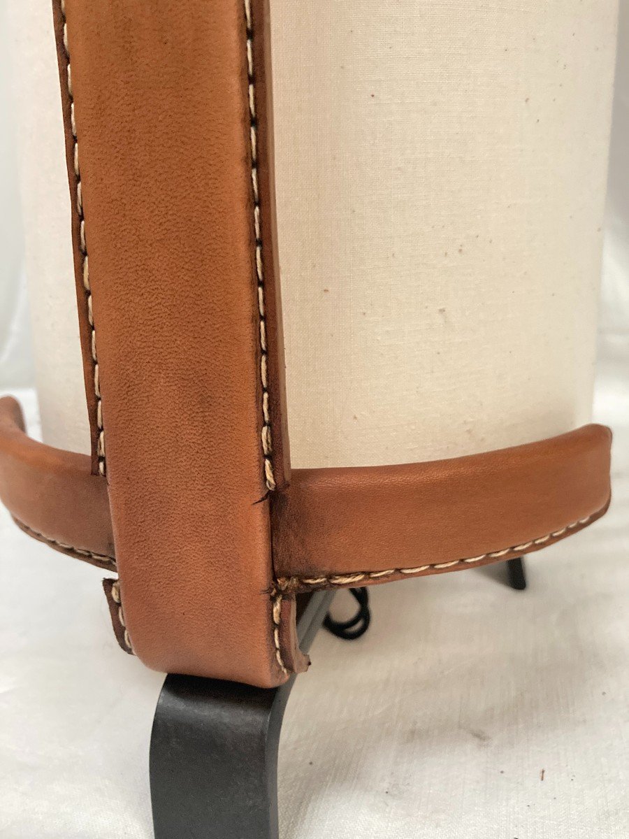 Rare Leather Covered Lamp By Jacques Adnet-photo-1