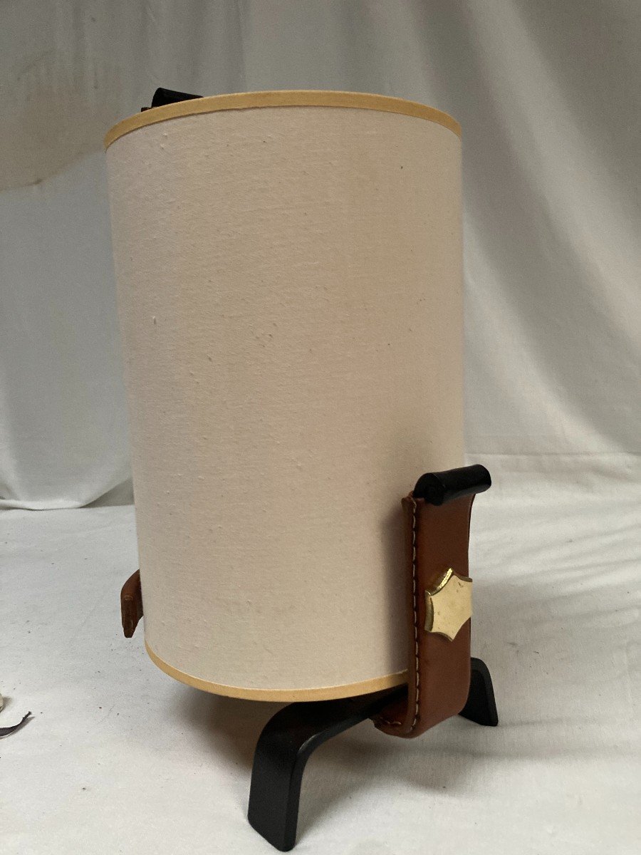 Rare Leather Covered Lamp By Jacques Adnet-photo-2