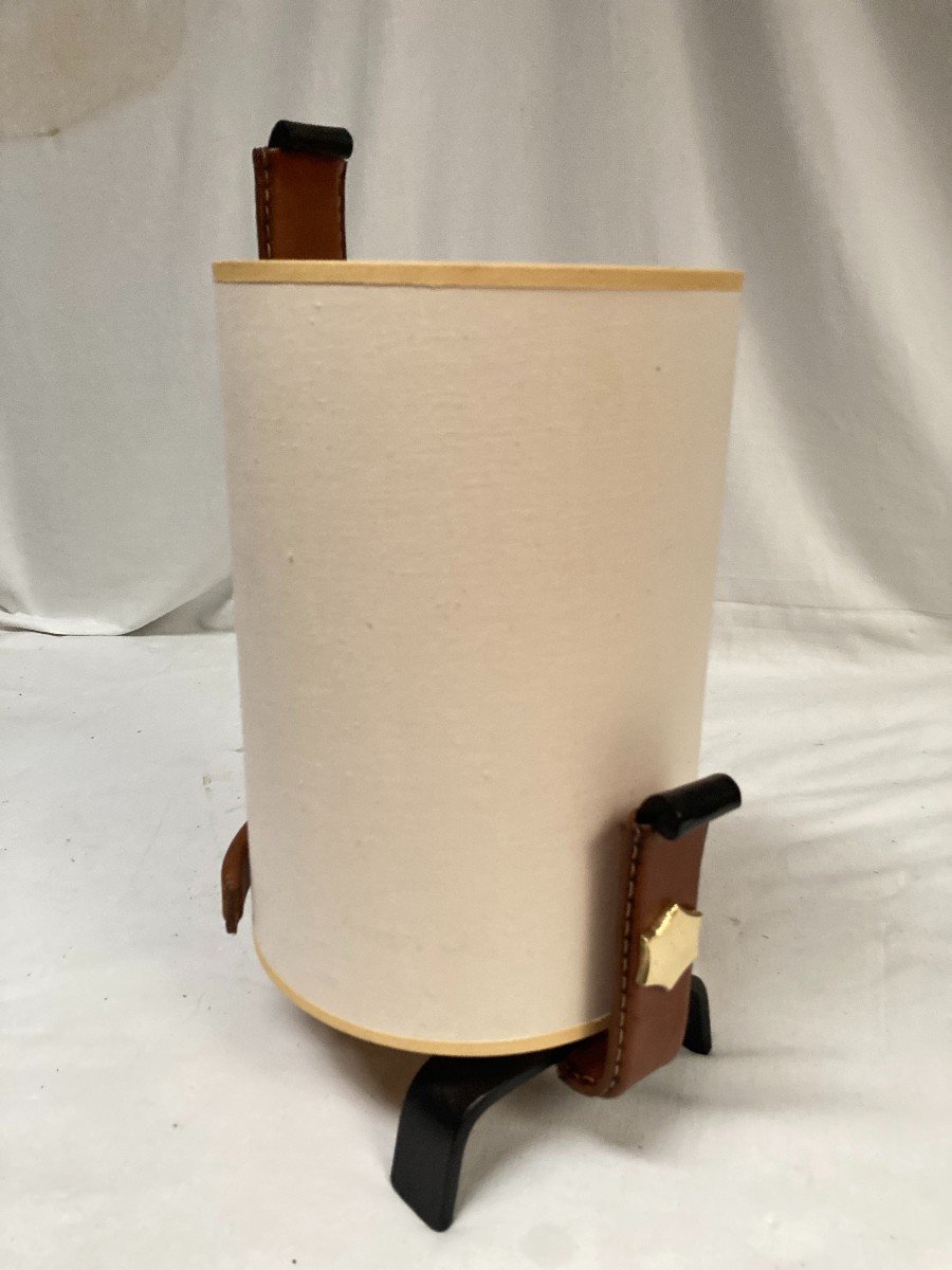 Rare Leather Covered Lamp By Jacques Adnet-photo-3