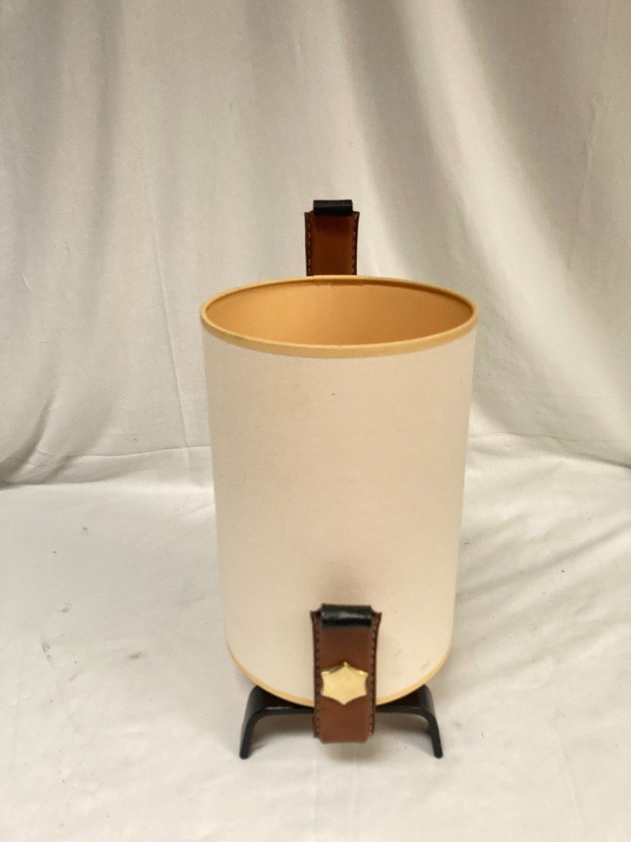 Rare Leather Covered Lamp By Jacques Adnet