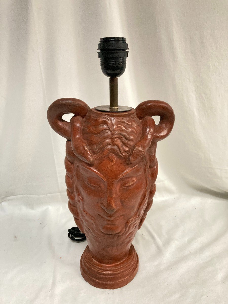 Terracotta Lamp Representing A Faun Circa 1900-photo-2