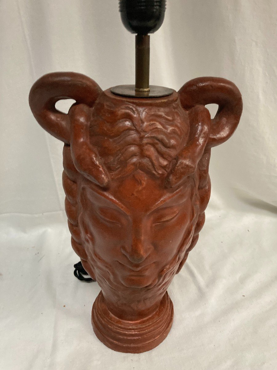 Terracotta Lamp Representing A Faun Circa 1900-photo-3