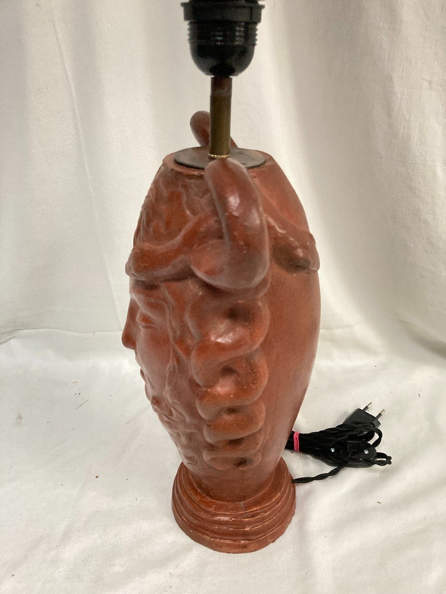 Terracotta Lamp Representing A Faun Circa 1900-photo-2