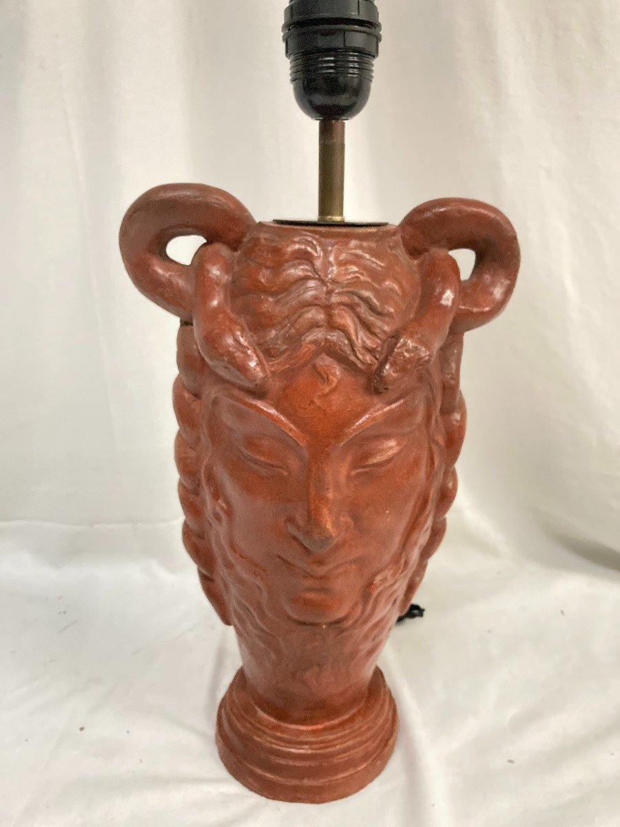 Terracotta Lamp Representing A Faun Circa 1900-photo-3