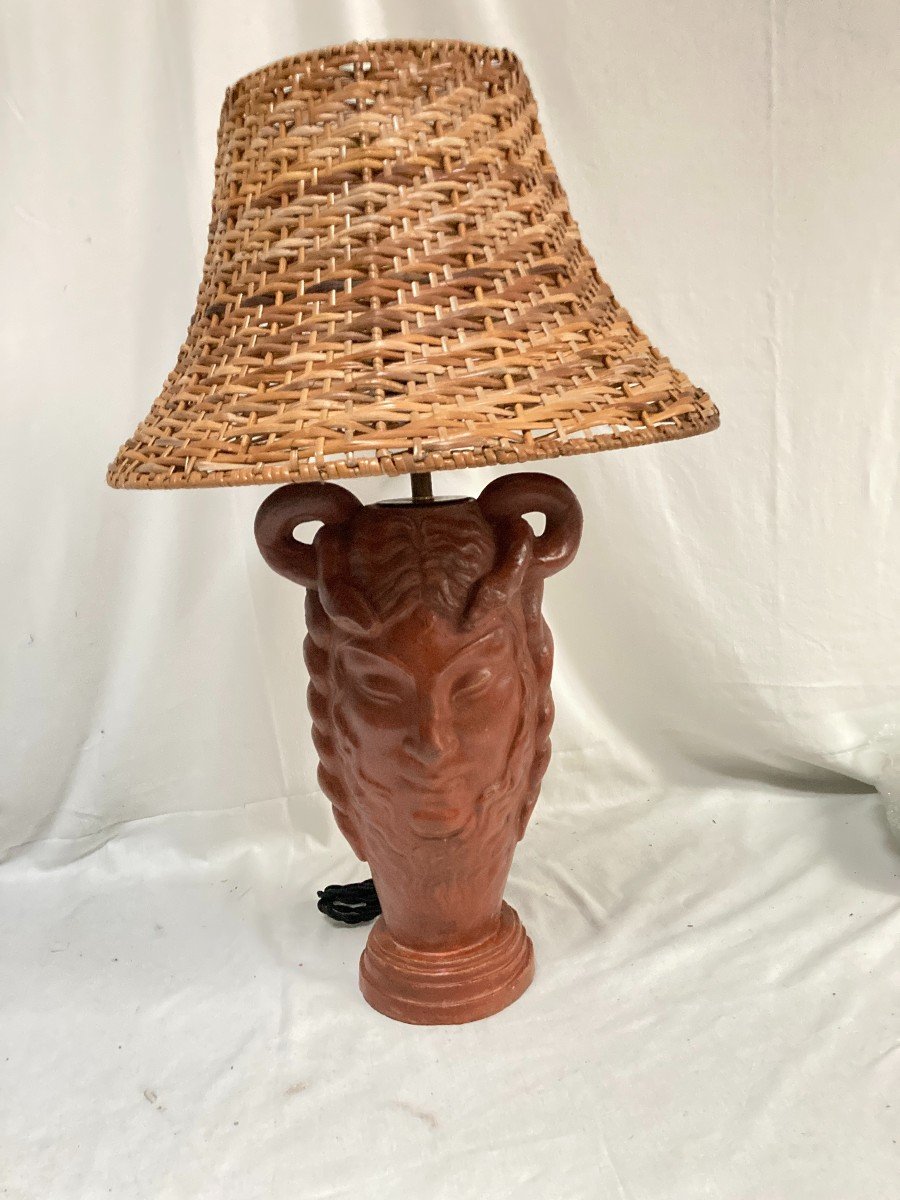 Lampe En Terre Cuite Représentant Un Faune Vers 1900