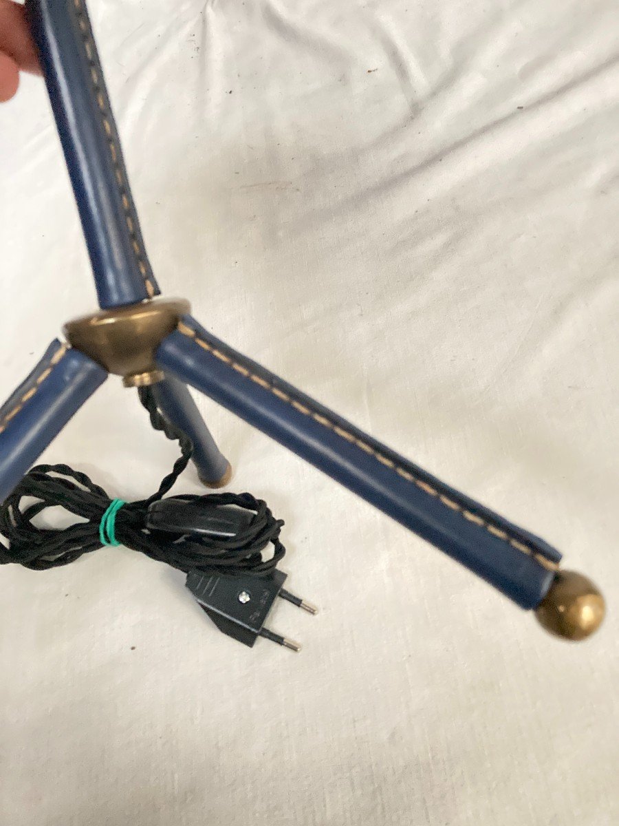 Lampe Gainé De Cuir Bleu Par Jacques Adnet-photo-3