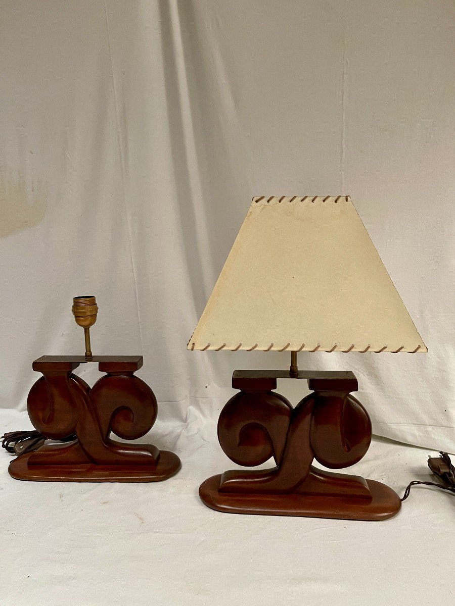 Pair Of Mahogany Lamps In The Style Of Alexandre Noll-photo-2