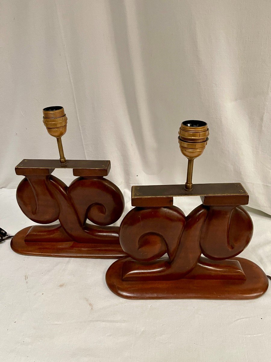 Pair Of Mahogany Lamps In The Style Of Alexandre Noll-photo-3