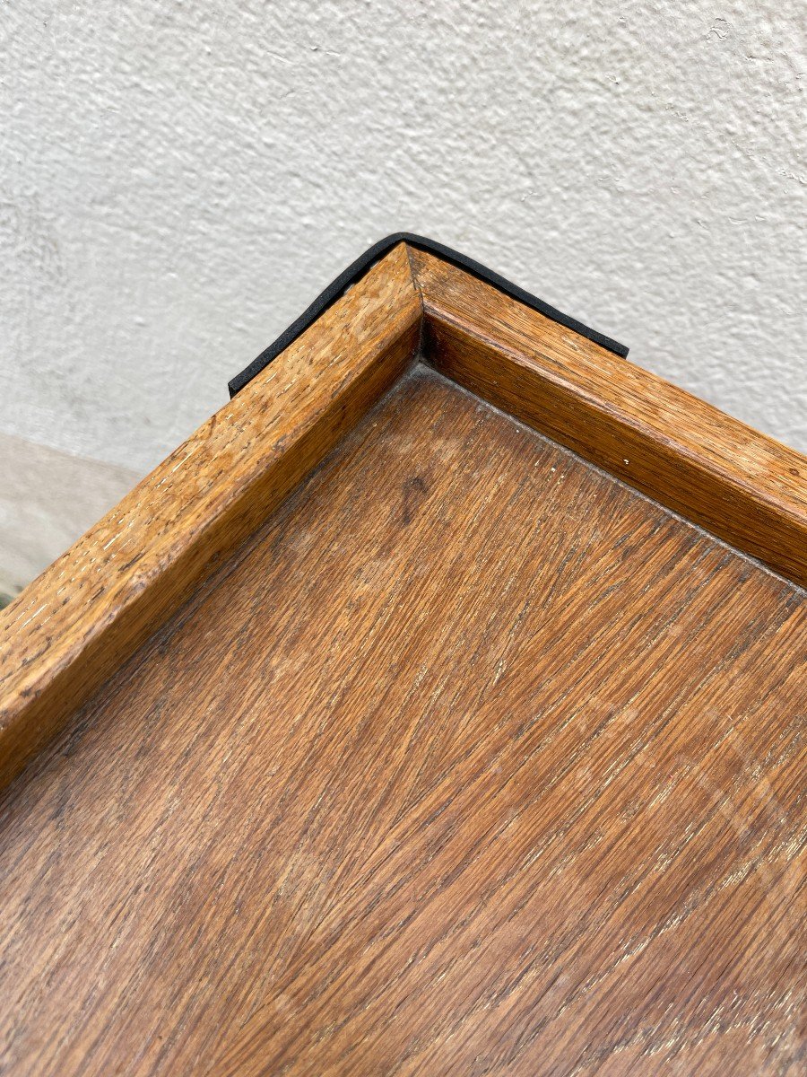 Oak And Leather Rolling Table By Jacques Adnet-photo-3