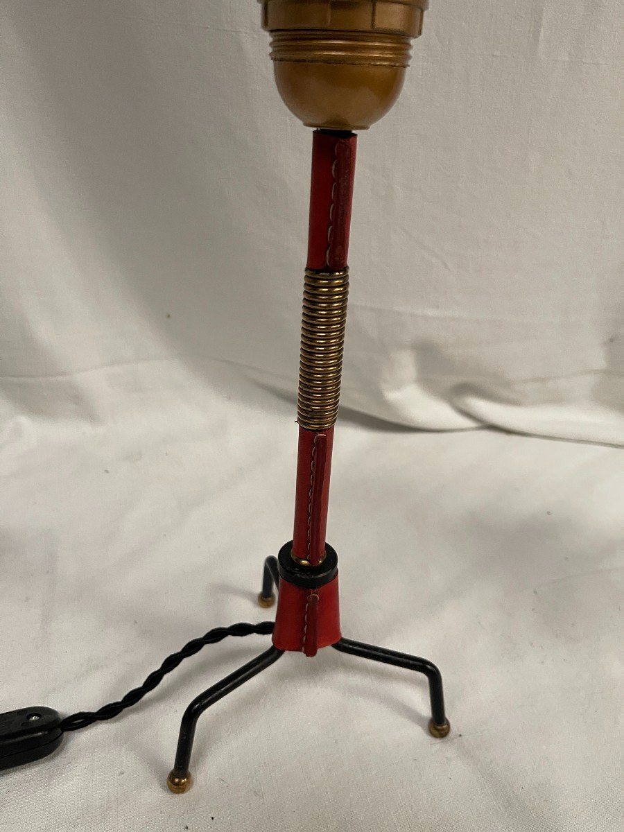 Petite Lampe Gainé Cuir Rouge Par Jacques Adnet-photo-2