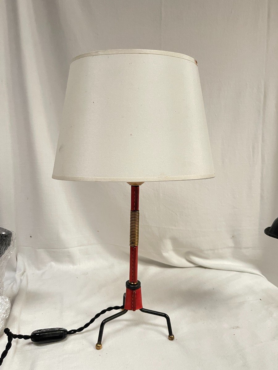 Petite Lampe Gainé Cuir Rouge Par Jacques Adnet