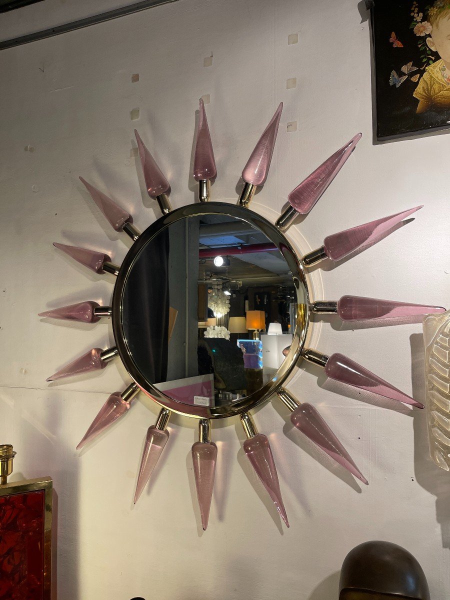 Murano Glass And Brass Mirror Attributed To Gino Cenedese-photo-1