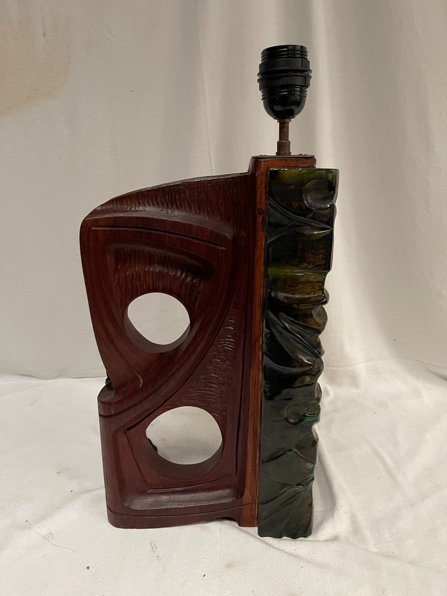 Ceramic And Wood Sculpture Lamp Attributed To Angelo Brotto-photo-2