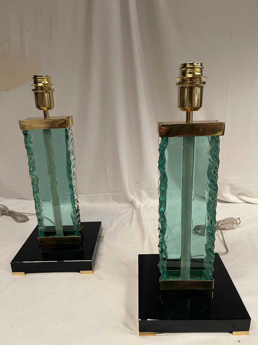 Pair Of Glass Lamps Attributed To Fontana Arte-photo-3