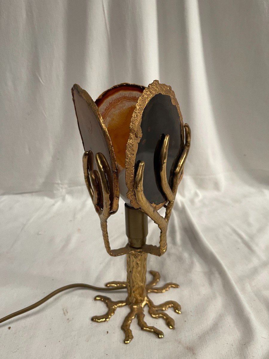 Lampe En Bronze Et Agates Par Henri Fernandez-photo-2