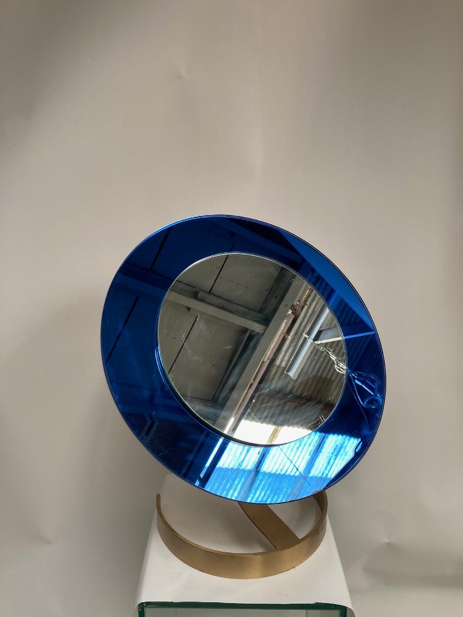 Miroir De Table en Verre Bleu Par Fontana Arté