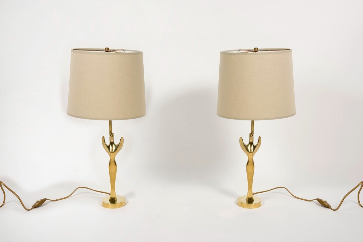 Paire De Lampes En Bronze Poli  