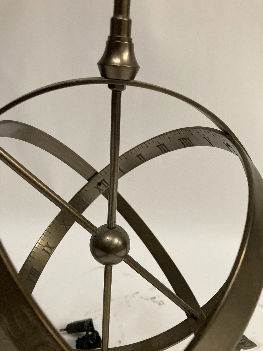 Pair Of Astrolabe Lamps In Patinated Brass-photo-1