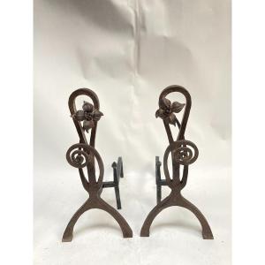 Pair Of Wrought Iron Andirons Circa 1910