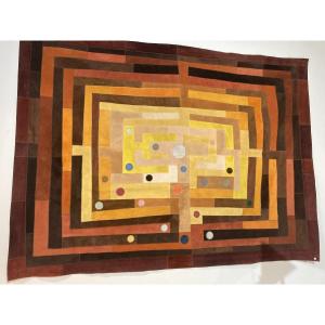 Leather Marquetry Tapestry Signed Fabrice