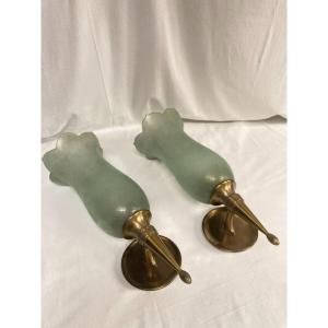 Pair Of Bronze And Murano Glass Sconces By Veronese