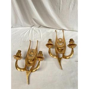 Pair Of Gilt Bronze Wall Lights