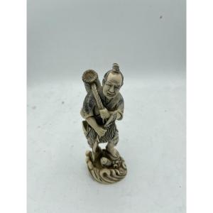 Ivory Okimono Depicting A Fisherman