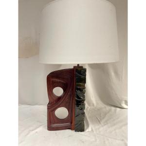 Ceramic And Wood Sculpture Lamp Attributed To Angelo Brotto