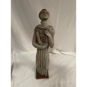 Ceramic Sculpture Representing Orpheus Signed Bab