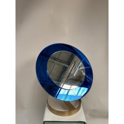 Miroir De Table en Verre Bleu Par Fontana Arté