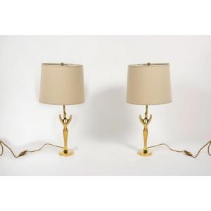 Paire De Lampes En Bronze Poli  