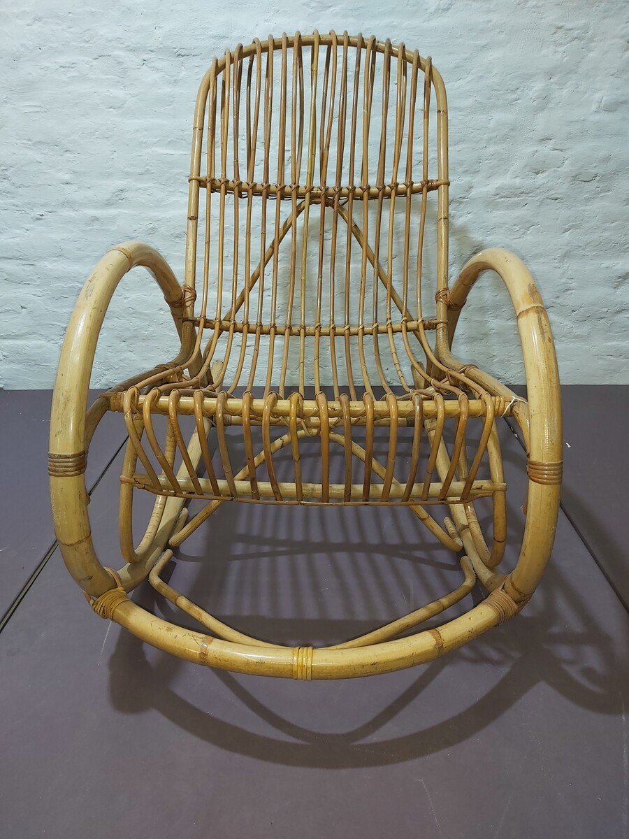 Chaise à Bascule En Bambou Par Rohé Noordwolde, Années 1960-photo-3