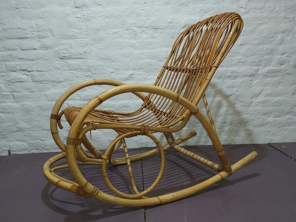 Chaise à Bascule En Bambou Par Rohé Noordwolde, Années 1960