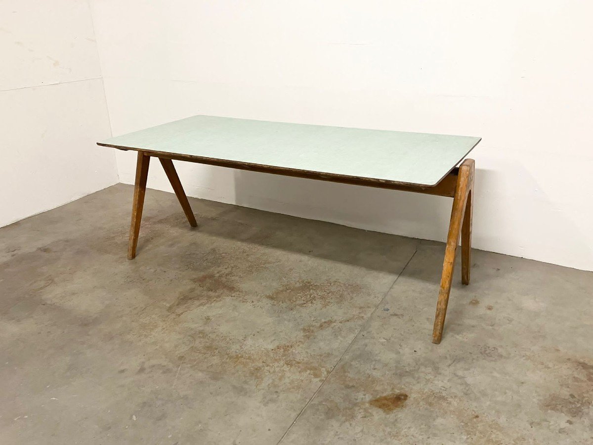 Formica Dining Table With Compass Feet Hillestak Model By Robin Day-photo-2