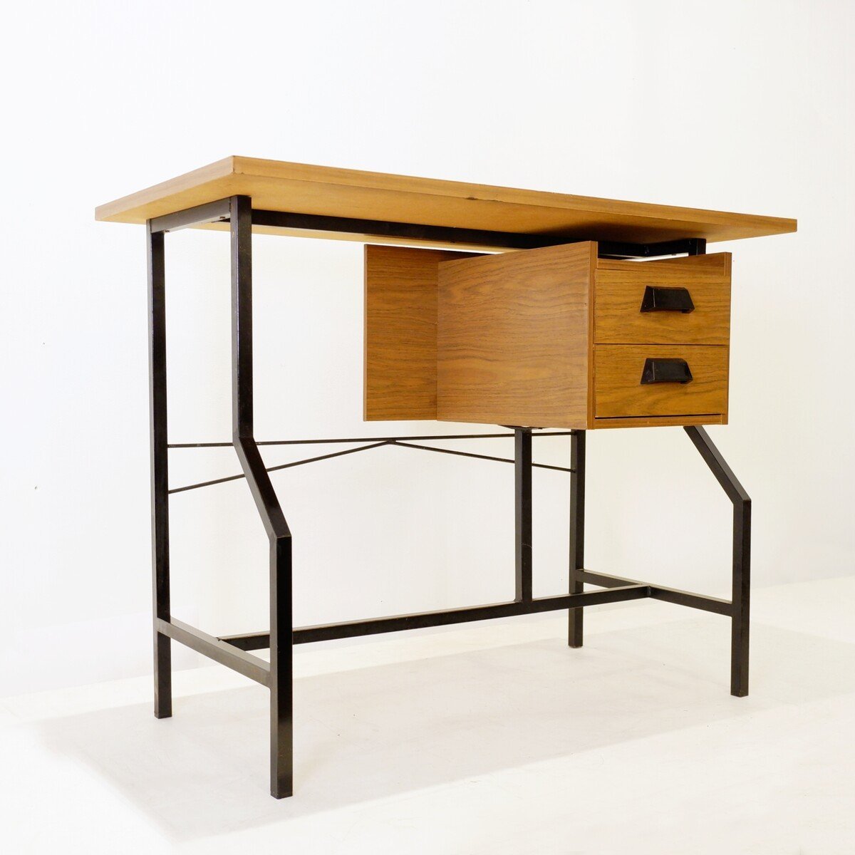 Vintage Metal, Bois Et Formica Bureau - 1960s