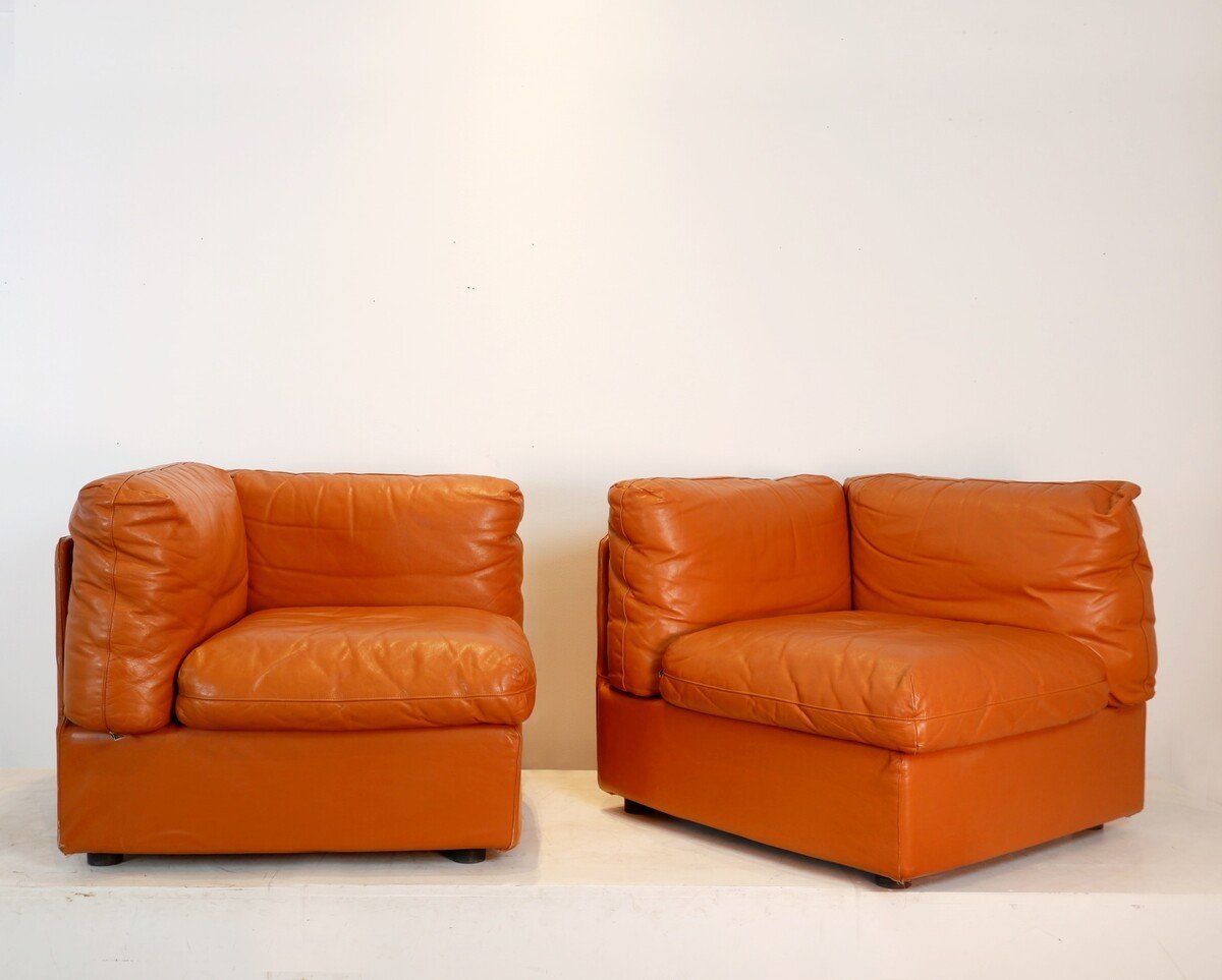 Pair Of Bonacina Meda Italia Leather Armchairs - 1960s-photo-4