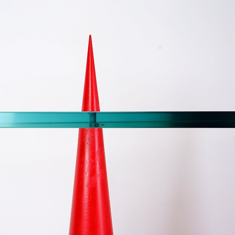 Table Console En Verre Et Bois Laqué Rouge Dans Le Style De Marcello Pisani-photo-8