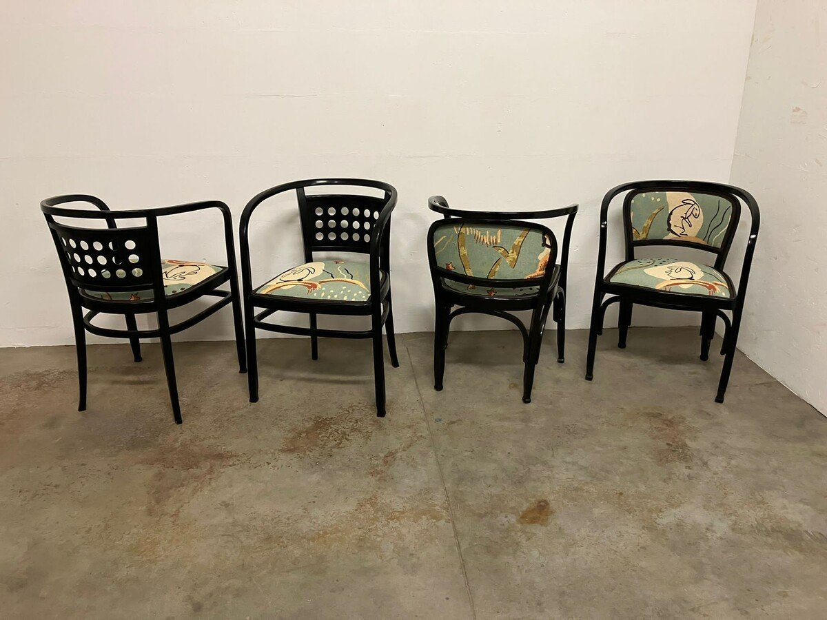 Set Of Four Secession Armchairs In Bentwood Gustave Siegal And Otto Wagner-photo-2