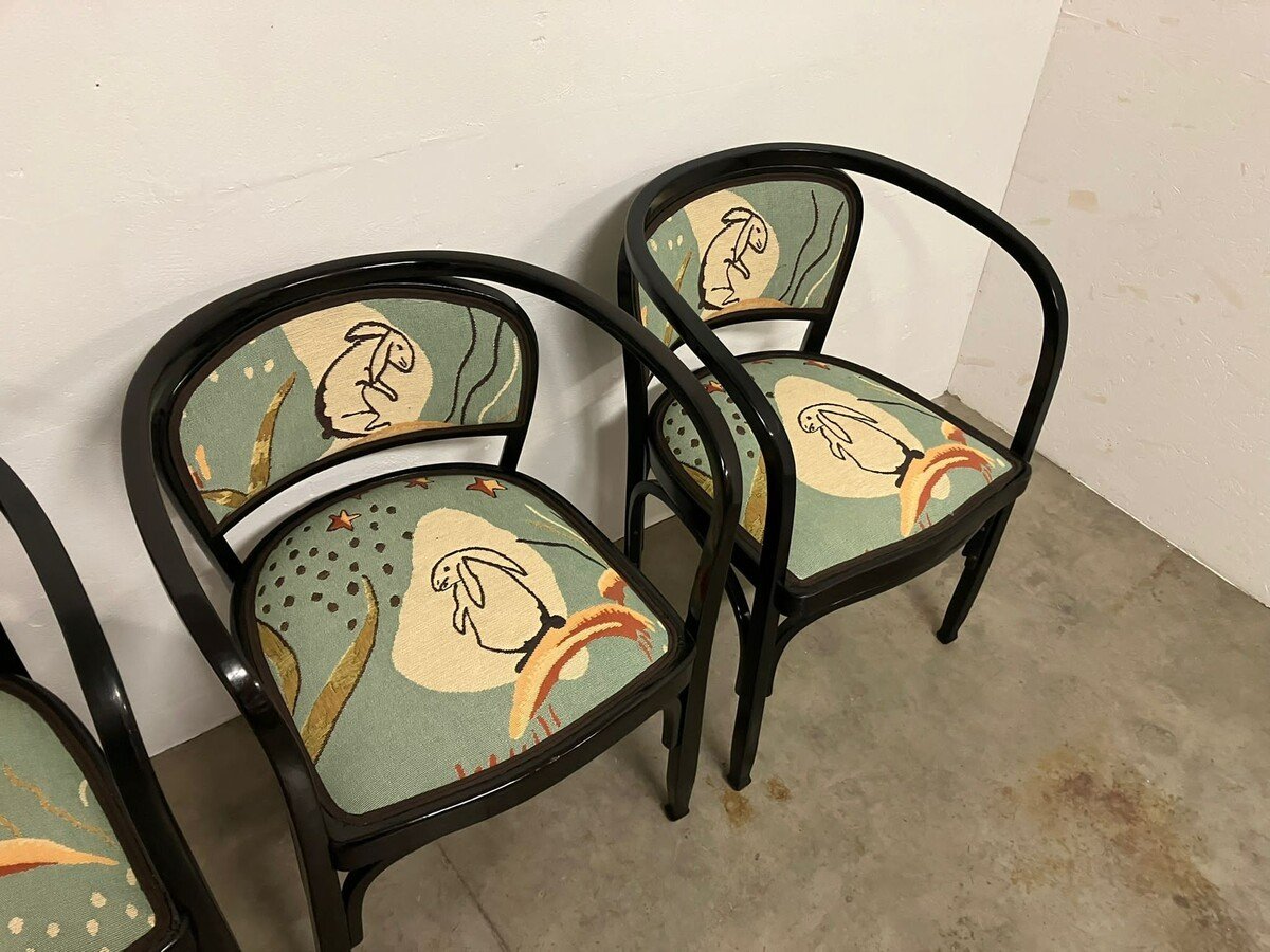 Set Of Four Secession Armchairs In Bentwood Gustave Siegal And Otto Wagner-photo-4