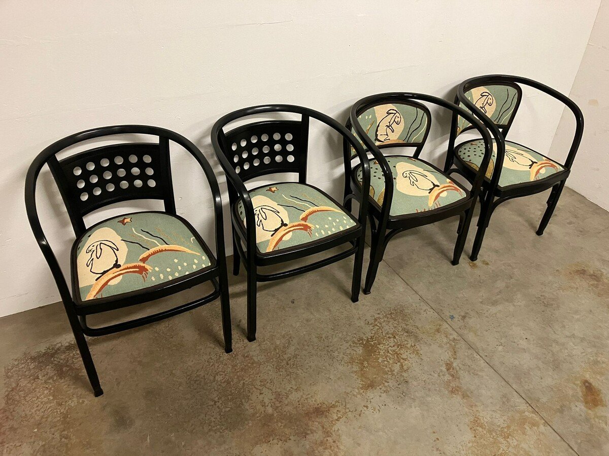 Set Of Four Secession Armchairs In Bentwood Gustave Siegal And Otto Wagner-photo-8