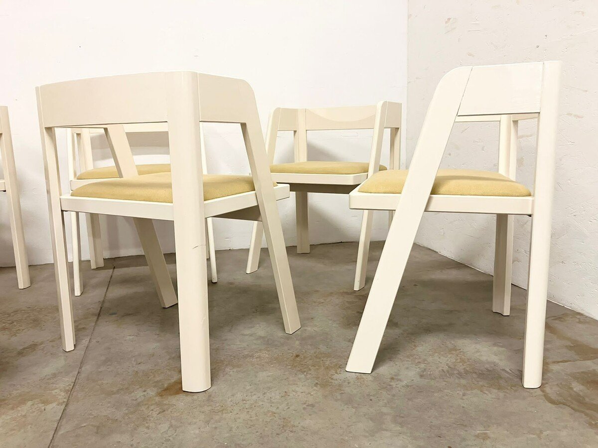 Ensemble De Huit Chaises De Salle à Manger En Bois Laqué Blanc Programme C Par Tito Agnoli-photo-2