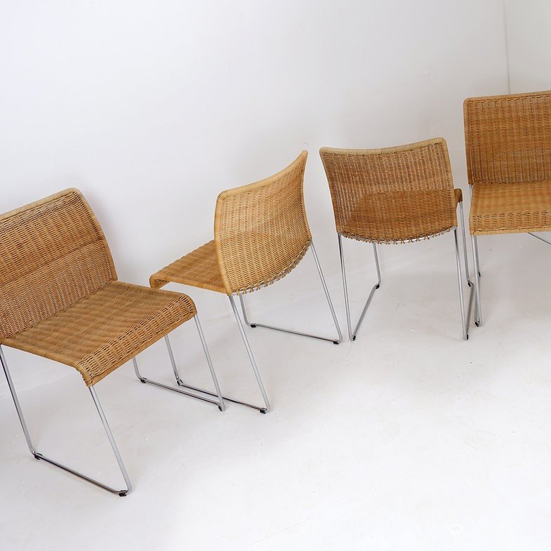 Ensemble De 4 Chaises Empilables "s21" Par Tito Agnoli Pour Bonacina 1980-photo-3