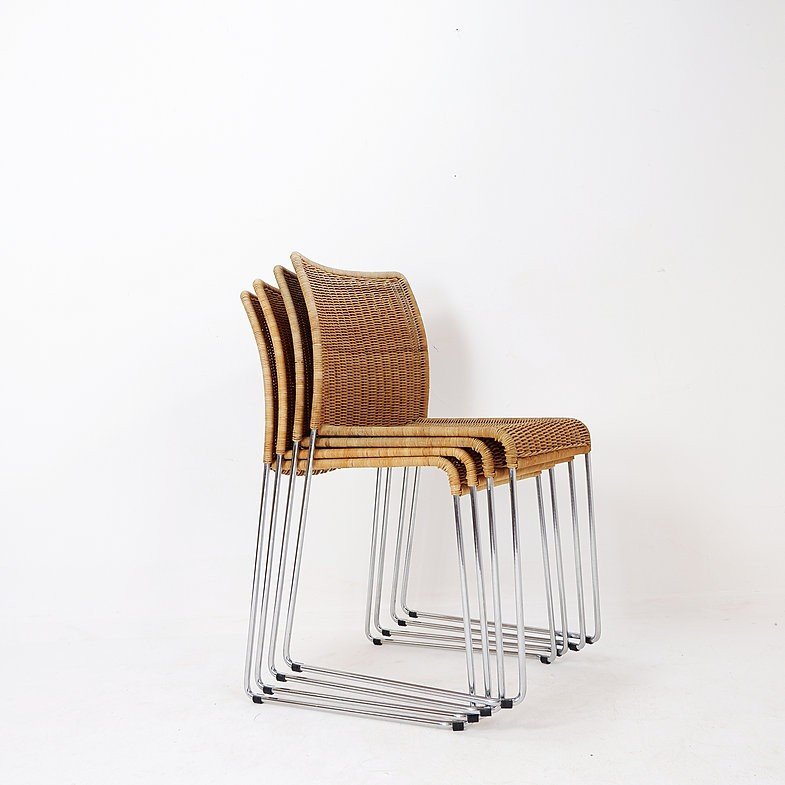 Set Of 4 Stackable "s21" Chairs By Tito Agnoli For Bonacina 1980-photo-7