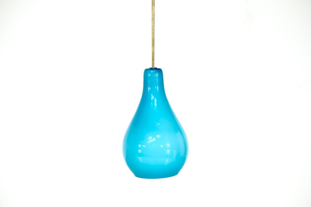 Hanging Lamp In Blue Opaline, Italy, 1960s-photo-2