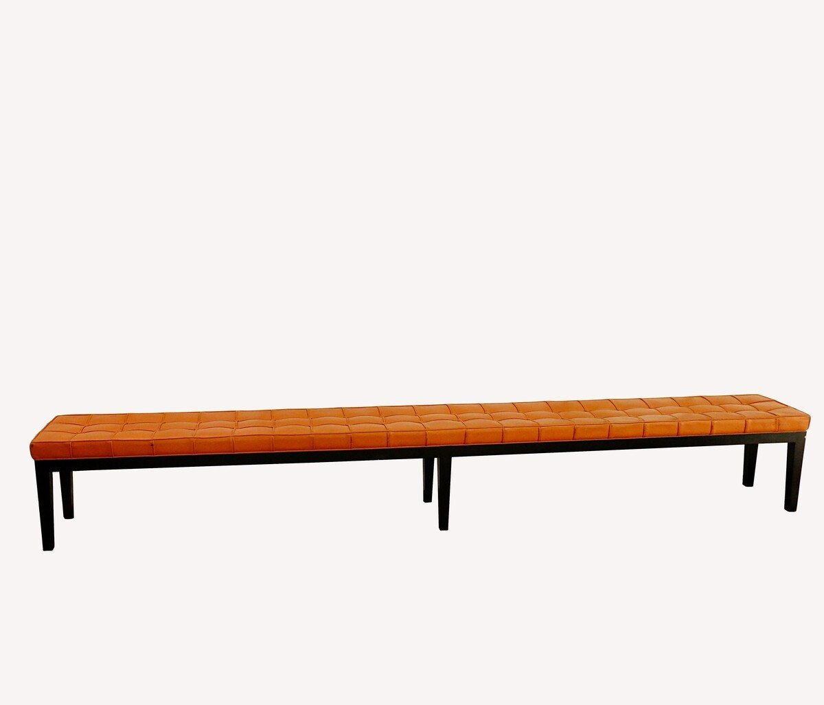 Very Long Bench In Wood And Quilted Cognac Leather-photo-4
