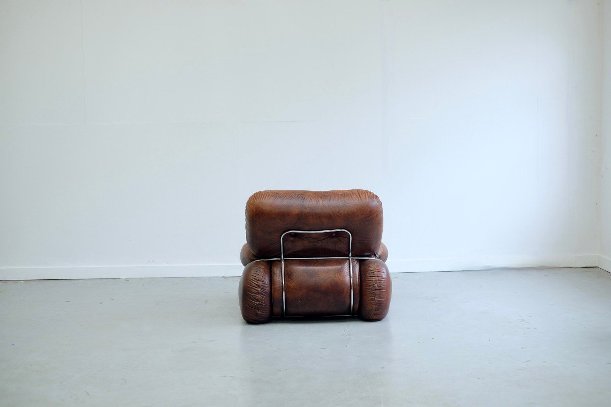 "okay" Armchair In Cognac Leather By Adriano Piazzesi - 1970s-photo-2