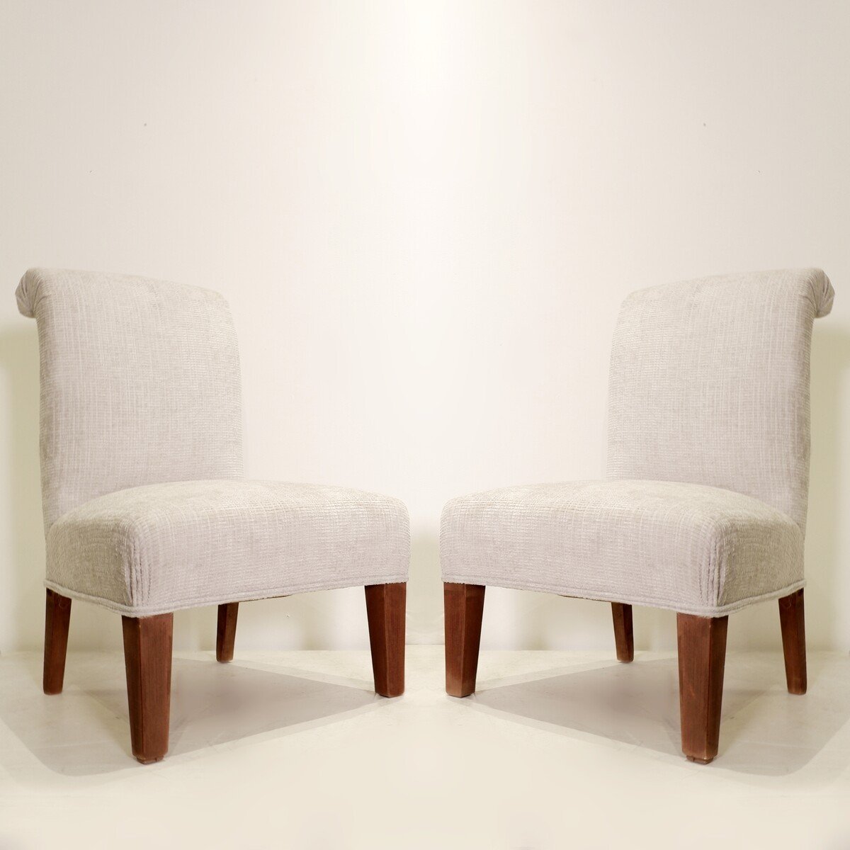 Pair Of Italian Fireplace Armchairs - New Off-white Velvet Upholstery